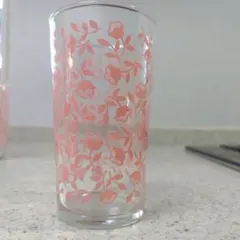 【昭和レトロ】リビー社　ヴィンテージ　ピンク花柄ガラスコップ　5個セット