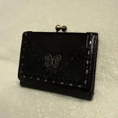 アナスイ 折り財布 キッシング 黒 レザー リス 金具 ステッチ 大容量