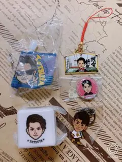 TETSUYA サイコロ　ストラップ　首振りキーホルダー　缶バッジ　フラッグ