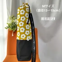 マスタードイエロー花柄ヨガマットケース（М）ハンドメイド　匿名配送❢
