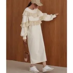 Bab バブ フリル使い裏毛ワンピース