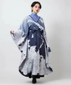 花墨ワンピース 振袖 着物風ワンピース 牡丹 和装 和モダン 山吹 カヤ