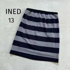 イネド ボーダー スカート ネイビー グレー 13 XL タイト　ウエストゴムのサムネイル