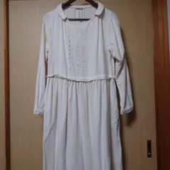 Samansa Mos2 アイボリー刺繍長袖ワンピース