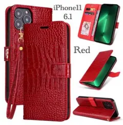 iPhone11 手帳型ケース　レザー 革　クロコダイル型押し　クロコ