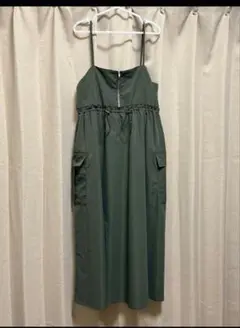 ダークグリーン カーゴキャミワンピース