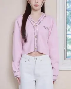 YILON BI-COLOR STITCH CARDIGAN PINKのサムネイル