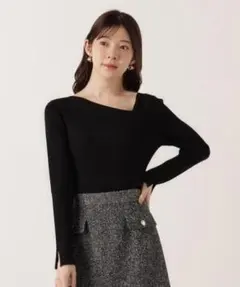 zY131【F】プロポーション ウォッシャブル アシメネックリブニットオフショル