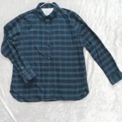 無印良品 ダークグリーン ネイビー チェック 長袖 シャツXL フランネル