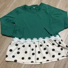 緑色ドット柄長袖カットソー