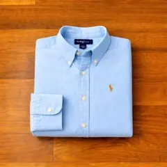 Ralph Lauren ボタンダウンシャツ M 相当 水色　長袖　ポニー刺繍