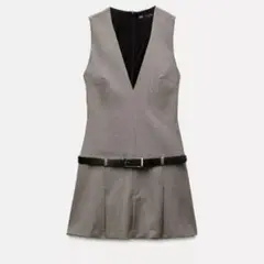 ZARA ベルト ボックスプリーツ ミニワンピース ブラウン S