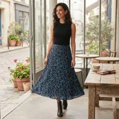 【Reflect】リフレクト リーフ柄シアーロングフレアスカート 美品