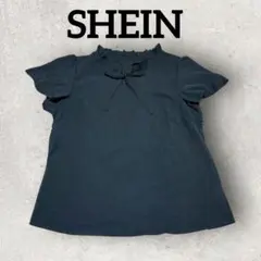 SHEIN タイネックブラウス 半袖フリルネックブラウス (L) ブラック
