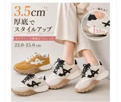 レディース スニーカー 24.5cm ベージュ ブラック 3.5cm厚底のサムネイル