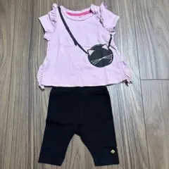 kate spade ピンク猫Tシャツと黒レギンス 80