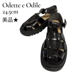 【美品】Odette e Odile グルカサンダル 24.5cm黒エナメル厚底