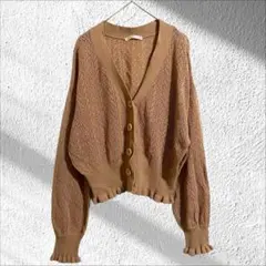 ナイスクラップ Ｖネック 透かし編みニット カーディガン 長袖 フリル 羽織り