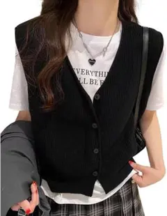 ニットベスト レディース セーターベスト ノースリーブ ブラック 黒