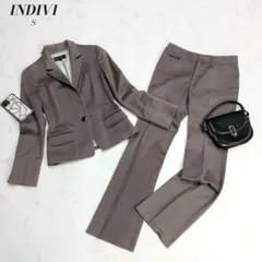 未使用級✨インディヴィ スカートスーツ リネンライク ノーカラー