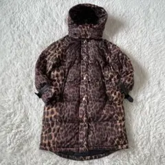 GUESS レオパード柄 中綿ロングコート XS フード着脱可