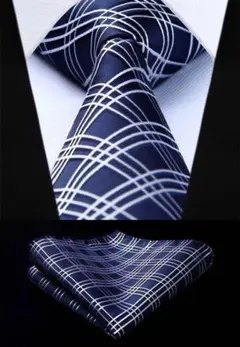 【2点セット】柄ネクタイセット ネクタイ ポケットチーフネイビーネクタイ