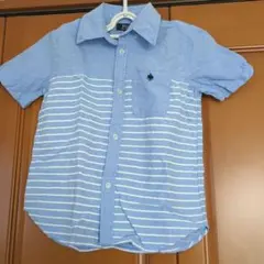 POLO 半袖シャツ 青と白のストライプ 130