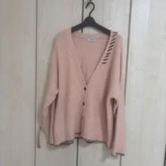 forksy. ピンクカーディガンステッチデザイン Vネックカーディガン