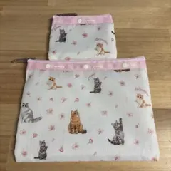 Le Sportsac 猫と桜柄ポーチ　大小