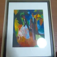 星守雄「馬を見る」油彩画 原画 額装 風景画 人物画 2006年 #543-2