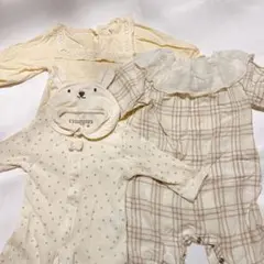 ベビー ロンパース セット 70 80 ナチュラル 淡色 うさぎ耳 女の子 春