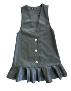 ZARA オリーブグリーン レザーワンピース　金ボタン　Mサイズ