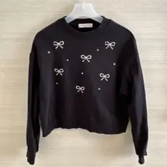 人気✨ mezzo piano メニーパールリボントレーナー 黒 L 160