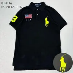ポロバイラルフローレン　ポロシャツ　半袖　ビックポニー　星条旗　ブラック　M