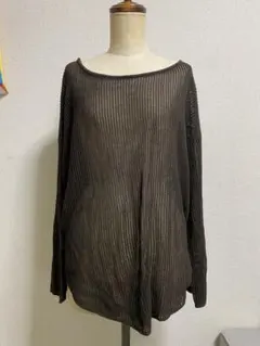 【GU】ダークブラウン リブ編み 長袖ニット