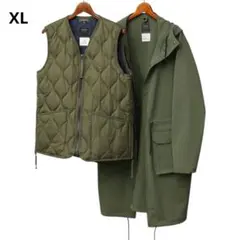 新品 タイオン フーデッドコート ダウンベストセット ダークオリーブ XL