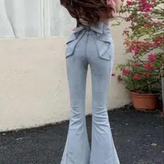バックリボンストレッチデニム
