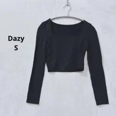 Dazy クロップドカットソー 長袖トップス ブラック S ショート丈 i702