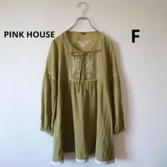 PINK HOUSE　長袖　チュニック　刺繍　レース　クルミボタン　リボンのサムネイル