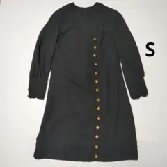 レトロ ブラックミニワンピース 長袖 Sサイズ相当