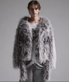 GRANCY Fur Boa Riders Jacket グレー L ファーボア