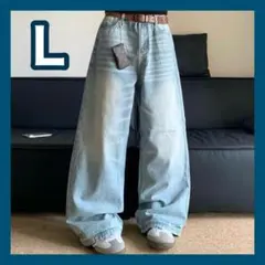 L ワイドデニム バギーデニム ブルー ワイドシルエット 激太 ストリート