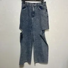 カットオフデザイン ダークブルーデニムパンツ