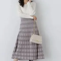プロポーションボディドレッシング チェック プリーツ ニットワンピース 紫 M