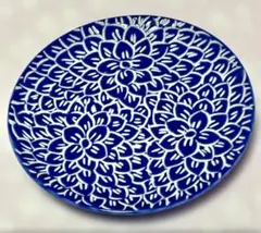 ベトナム　バッチャン焼　お皿④ 青と白の蓮の花柄