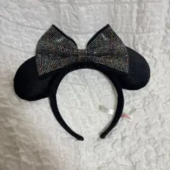 ミッキー耳カチューシャ（黒・リボン付き）