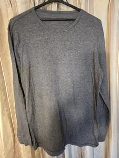 美品 グレー 長袖 クルーネック Tシャツ 無地 薄手