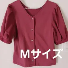 GU 半袖 パフスリーブ Vネックブラウス ボルドー Mのサムネイル