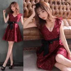 JEWELS ジュエルズ レッドフラワー刺繍ウエストリボンドレス