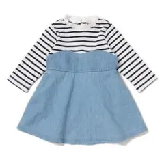 プティマイン   ボーダー　ビスチェ　ドッキングワンピース　80㎝